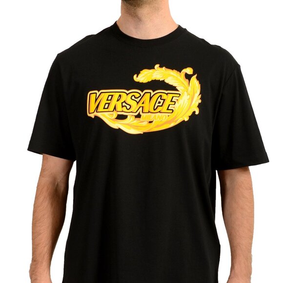 Versace Men's Black & Barocco Logo Print Short Sleeve T-Shirt US 5XL IT 62 - Picture 1 of 6